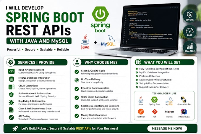 develop spring boot rest apis with java and mysql