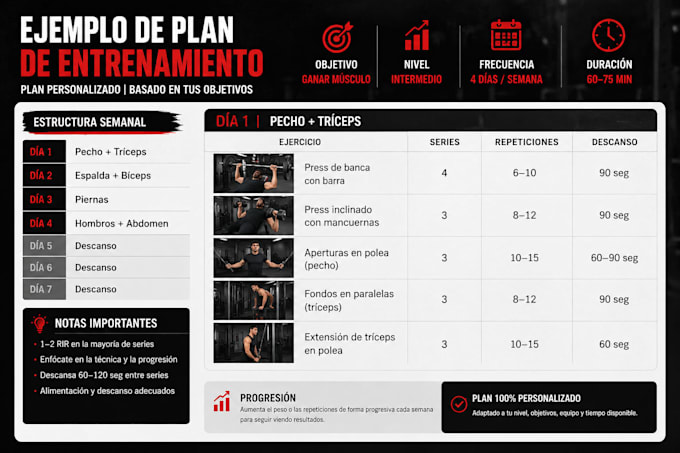 create a personalized gym workout plan in spanish