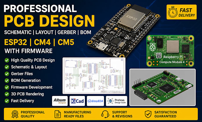 design pcb schematic layout gerber bom esp32 cm4 cm5 with firmware