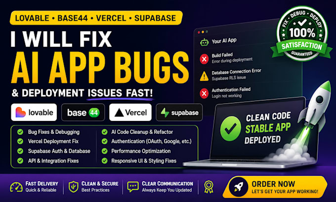 fix lovable app base44 web app bugs vercel supabase vibe coded app code cleanup