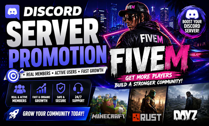 fivem server promotion, minecraft server, rust dayz, discord server promotion