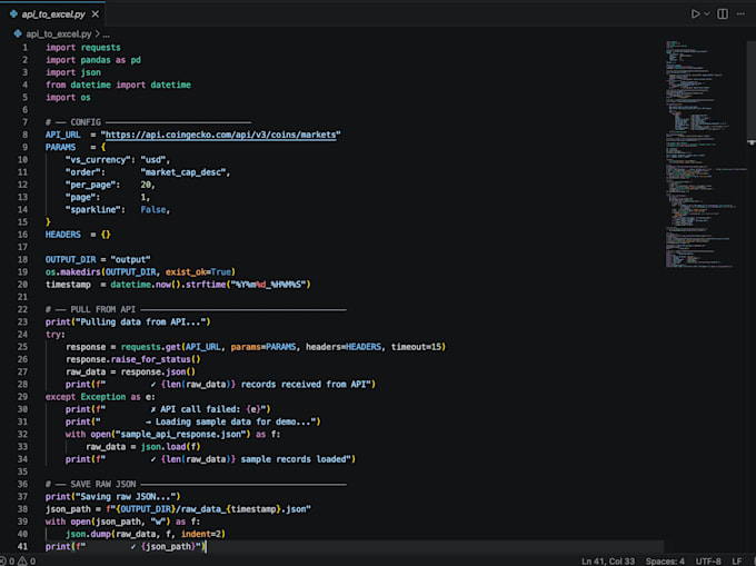 pull data from any API and deliver a clean excel or json file