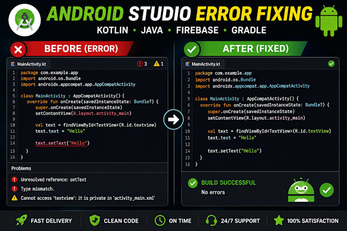 fix android studio kotlin java and gradle errors