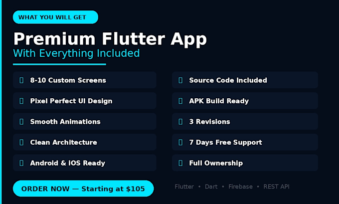 develop a flutter mobile app for ios and android with clean UI