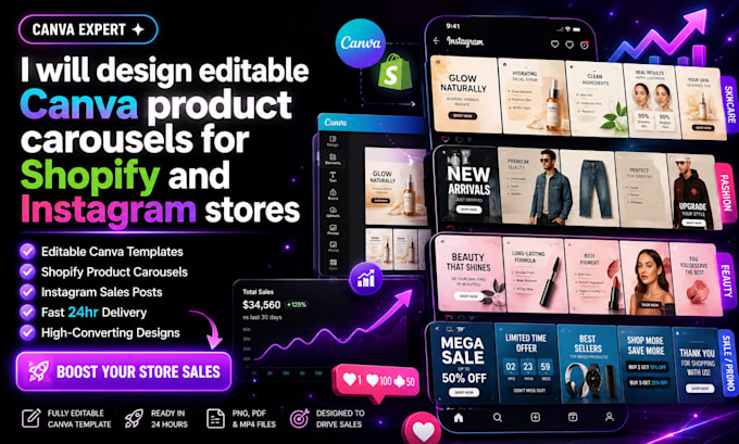 design editable canva product carousel for shopify and insta