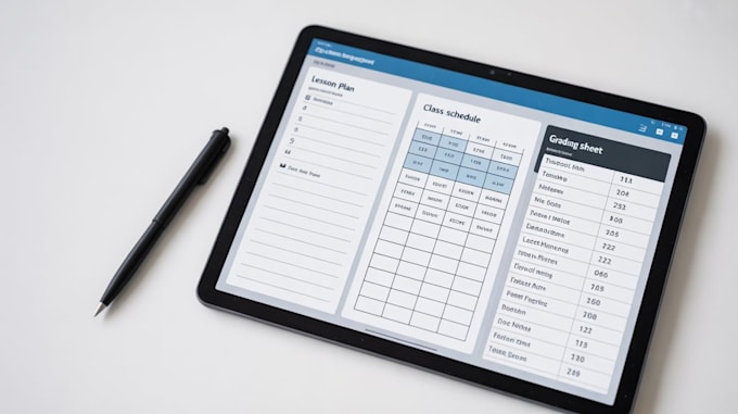 create teacher planner, class schedule, grading sheet, lesson tracker