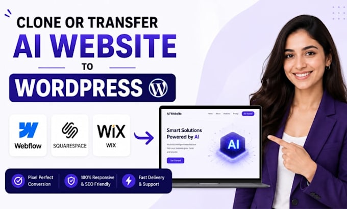 clone or transfer ai website to webflow, squarespace, wix to wordpress