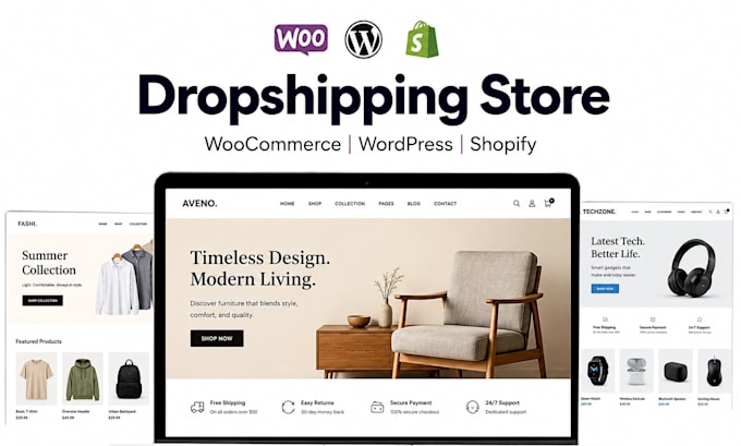 create shopify alidropship aliexpress dropshipping woocommerce wordpress website