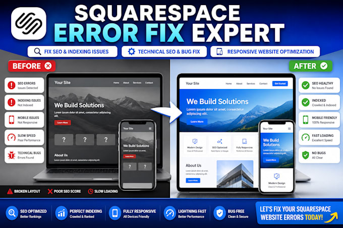 squarespace website, technical SEO, squarespace redesign, bug fix, website