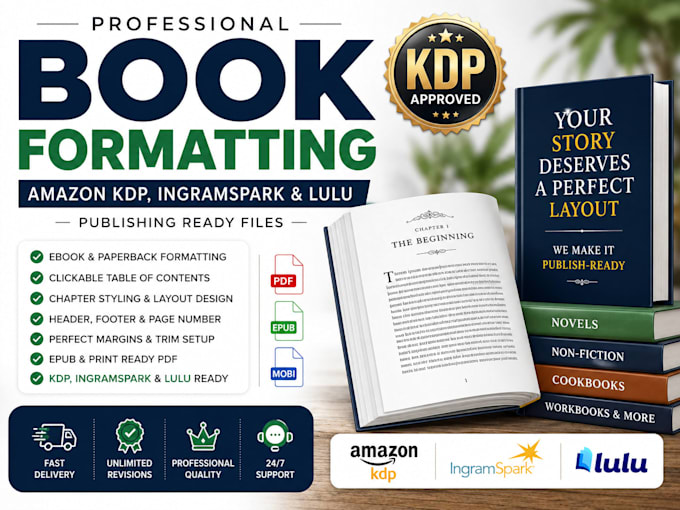 format your book for amazon KDP  ingramspark and lulu publishing