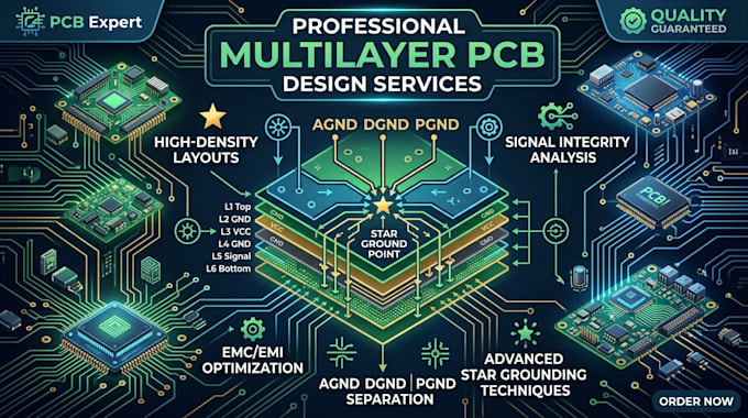 design multilayer pcb with agnd dgnd pgnd star grounding