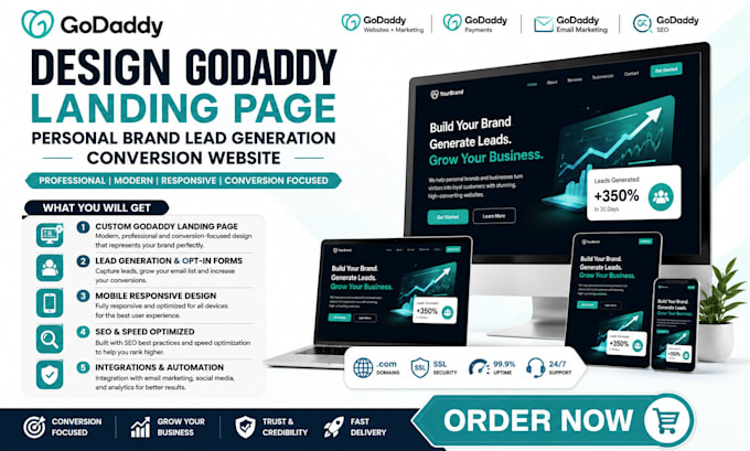 design godaddy landing page personal brand lead generation conversion website