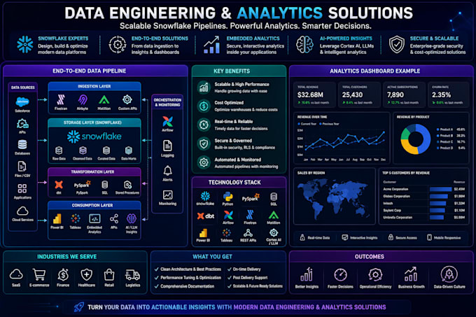 build scalable snowflake etl pipelines, data engineering and data analytics