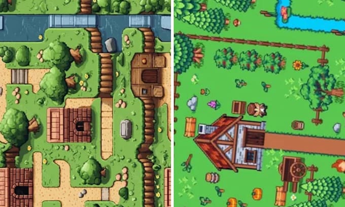 design isometric 2d game map tileset rpg pixel map tilemap and game assets pack