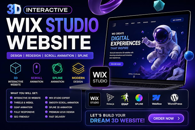 design 3d interactive wix studio website wix redesign scrolling animation spline