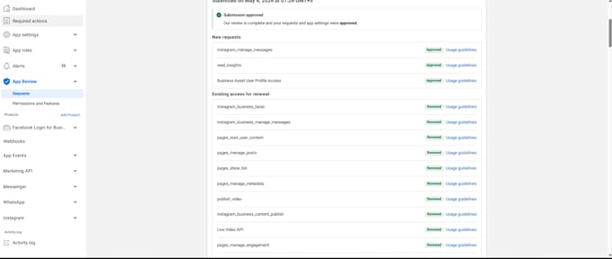 help you to get fast approvals for facebook app permissions