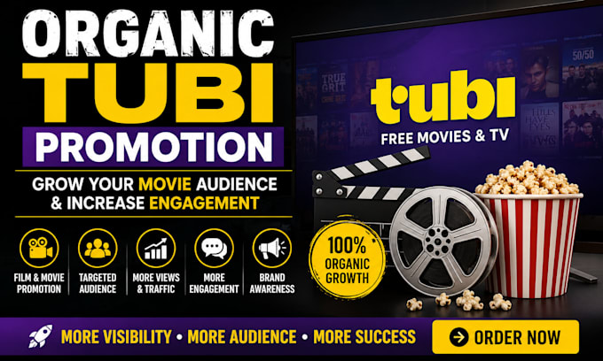 organic tubi promotion, youtube,film promotion, increase audience and engagement