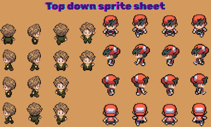 create pixel art sprite sheet animation, top down character sprites