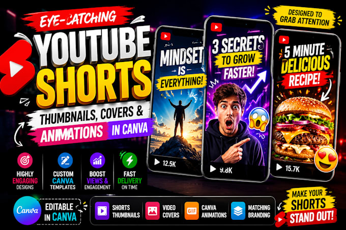 design engaging shorts thumbnails, covers and canva animations
