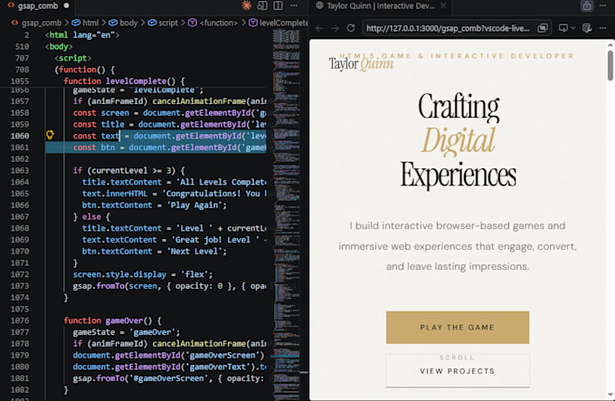 develop responsive html5 javascript browser game and phaser 3 game website