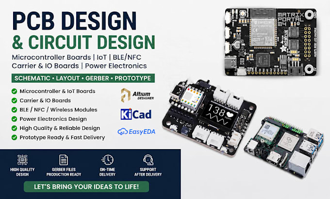 design microcontroller boards, carrier and io boards, ble, power electronics