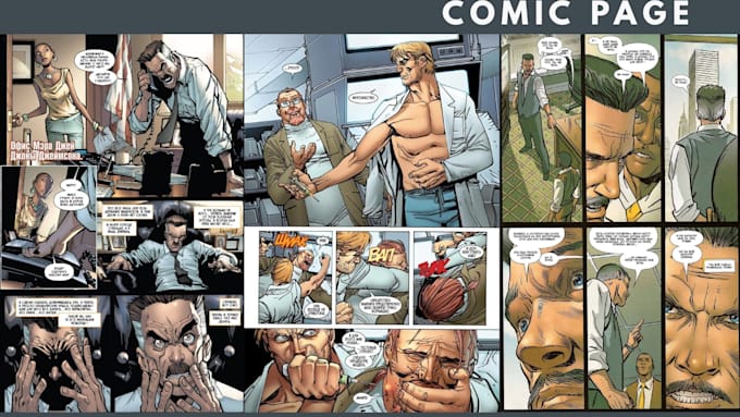 do comic book illustration, comic page, graphics novel, webcomic, retro comic