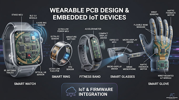 design esp32 wearable pcb, smart watch, ring and iot embedded devices