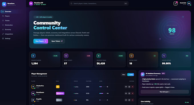 build a modern discord bot dashboard and admin panel