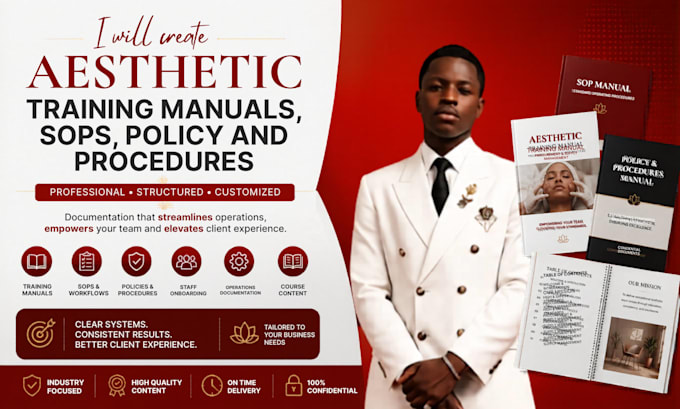create aesthetic training manuals, sops, policies and procedures