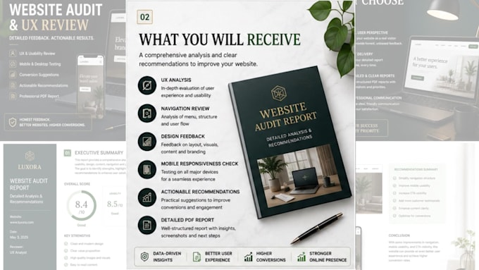 test your website and provide a detailed feedback report