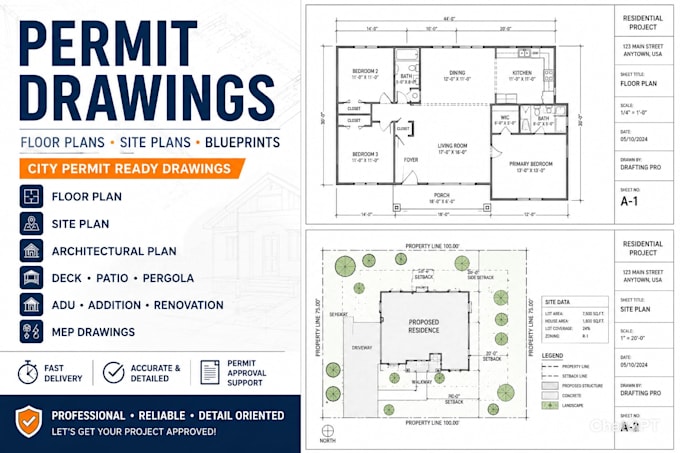 draw permit drawings floor plan and city permit blueprint
