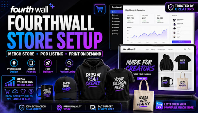 design fourth wall website store setup fourthwall merch pod product listing