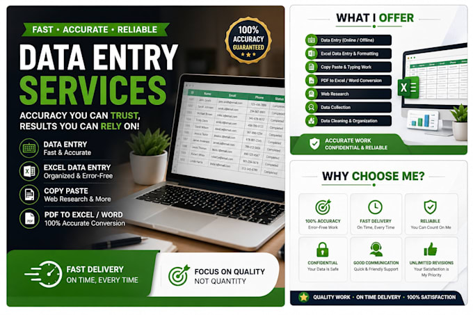 accurate data entry, excel work and admin support