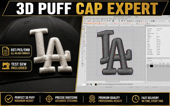 do 3d puff embroidery digitizing for caps and hats