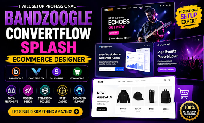 setup bandzoogle convertflow splash ecommerce sitejet website designer