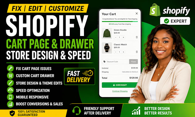 fix edit shopify cart page drawer customize shopify store design speed