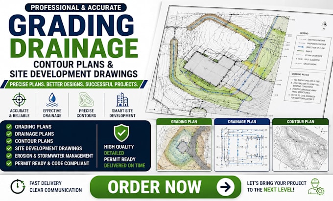 create grading plan, drainage plan, contour plan and  site development drawings