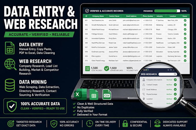 do accurate data entry web research data mining and lead list building