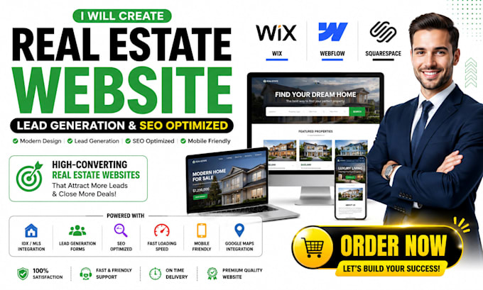 create real estate website using wix webflow squarespace lead generation