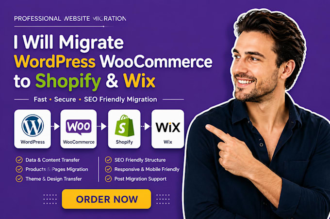 migrate wordpress to shopify woocommerce to wix square space and vice versa