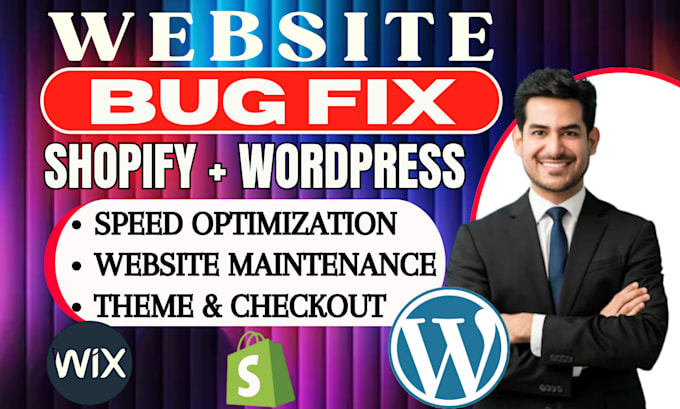 fix shopify wordpress bug issues increase shopify wordpress wix website speed