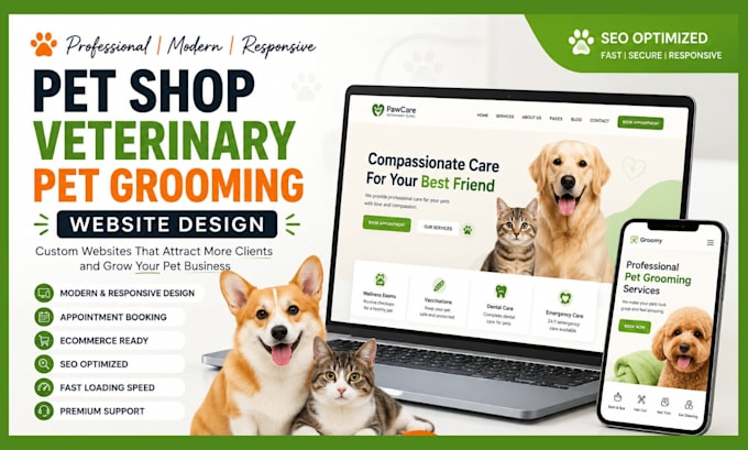 design custom pet shop website veterinary website pet grooming website
