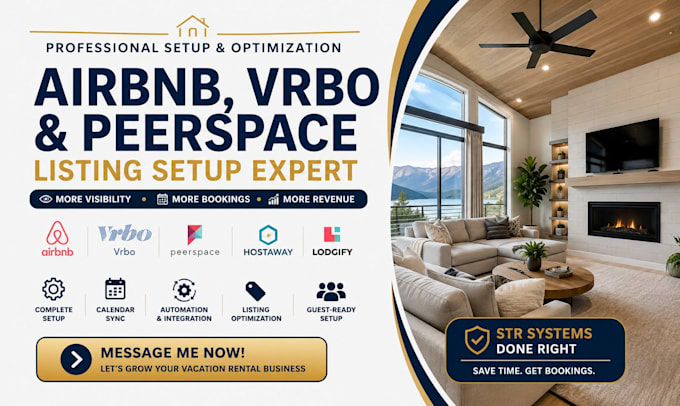 setup and optimize vrbo, airbnb, peerspace rental listing