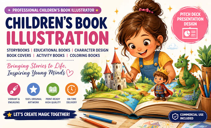 create professional children book illustrations educational storybooks pitch