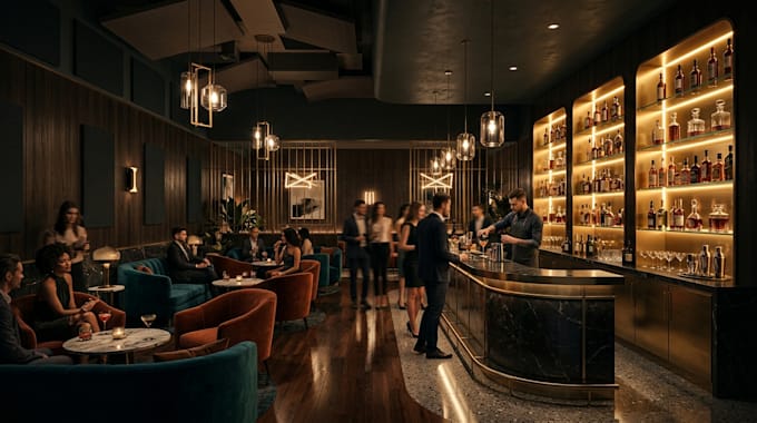 design restaurant, bar, pub, lounge bar interior design, cafe interior render
