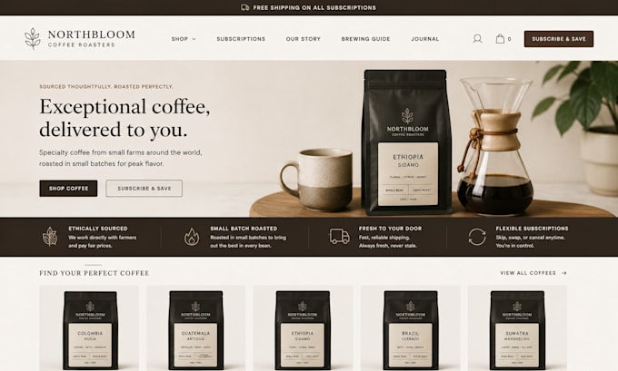 design squarespace coffee website subscription roaster site brewing guide site