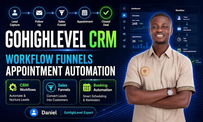 setup gohighlevel CRM workflow funnels and and apointment automation