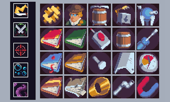 create pixel art icons, game assets, objects and props for your game project