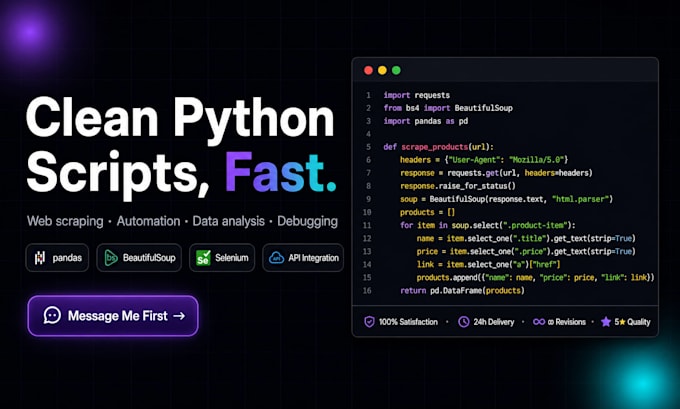 build a custom python script, automation bot and web scraping tool