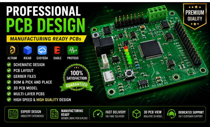 deliver manufacturing ready pcb using proteus, diptrace, autodesk eagle